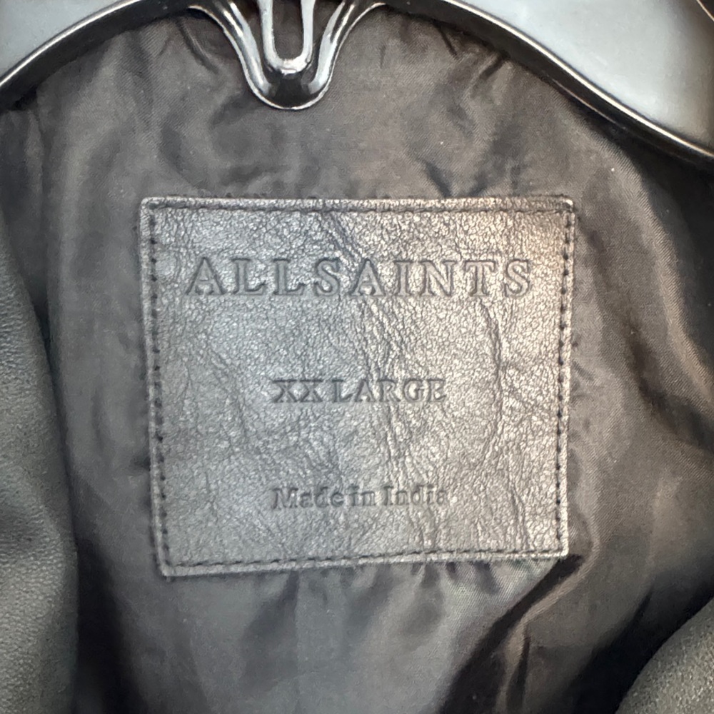All Saints Mens Black Leather Biker Jacket with Quilted Shoulders - Picture 9 of 15